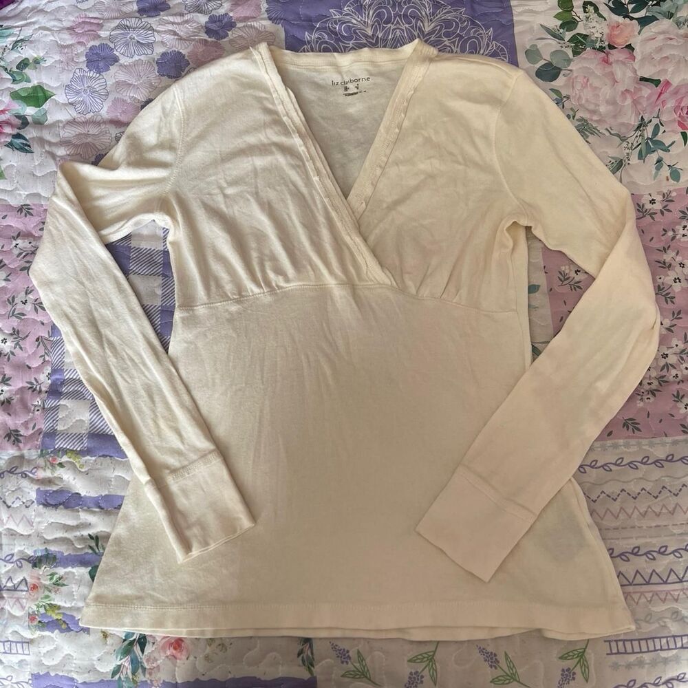 Liz-claiborne Women's Cream and White Shirt